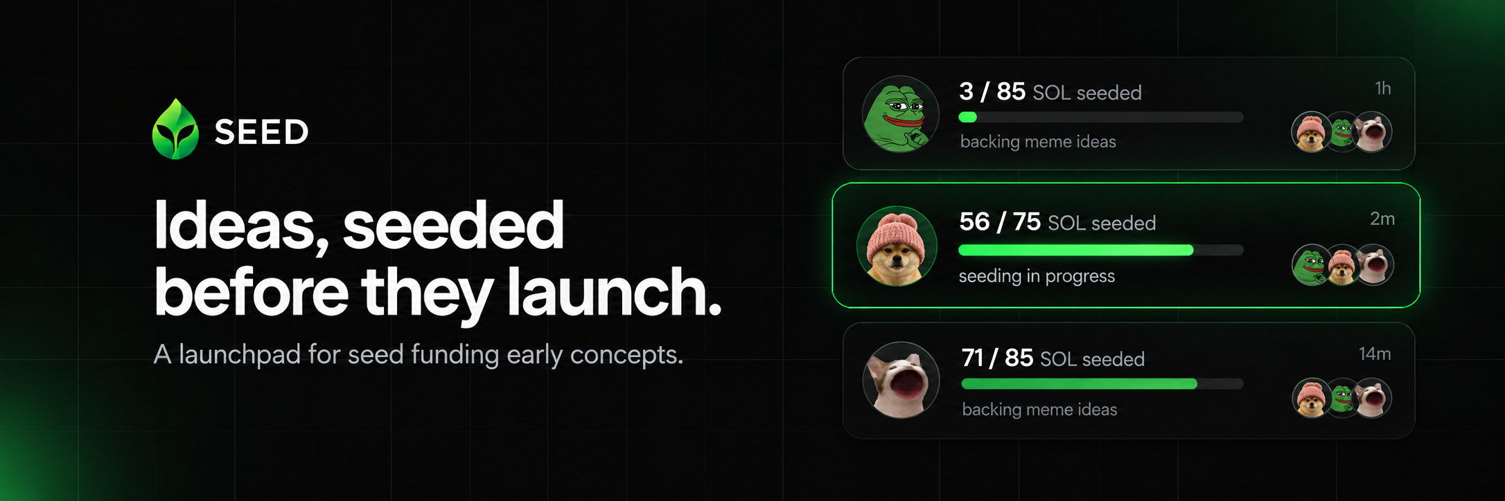 Ideas, seeded before they launch. A launchpad for seed funding early concepts.